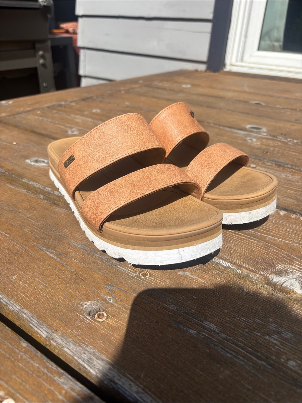 Reef Tan Dual-Strap Platform Slide Sandals with White Sole - Picture 2 of 7